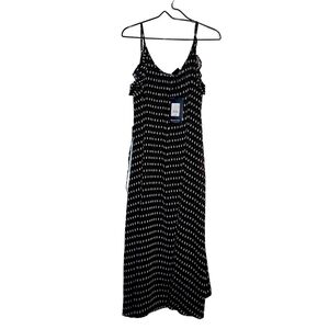 Women’s Black Polka Dot Maxi Dress with Ruffle Straps